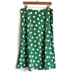 Boden Darlena polka dot green midi skirt sz 12R flowy green and white